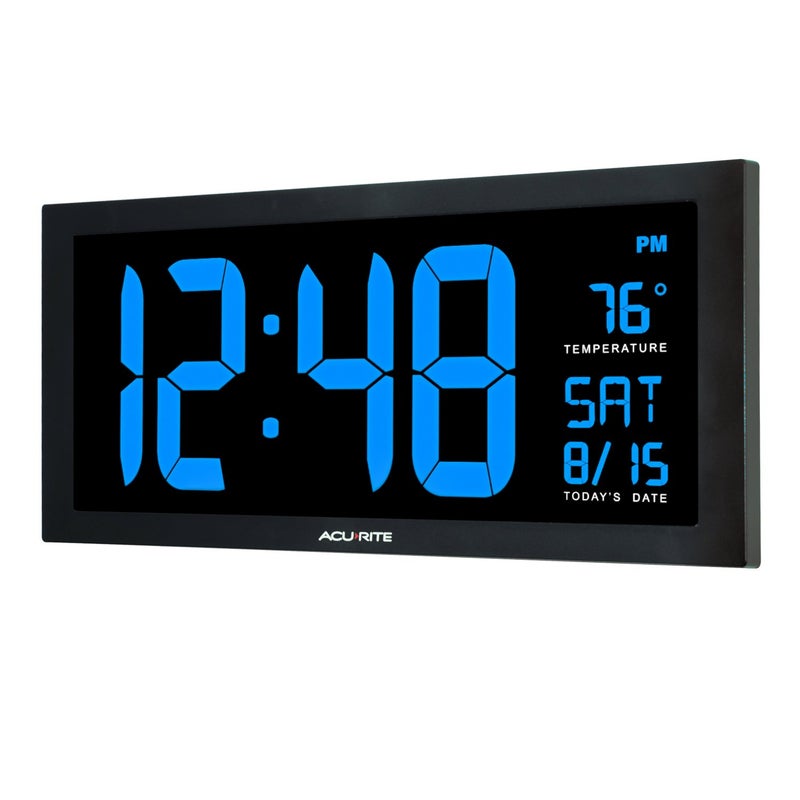 AcuRite 76100M Oversized LED Clock with Indoor Temperature, Date and Fold-Out Stand 18-Inch Blue - Image 2